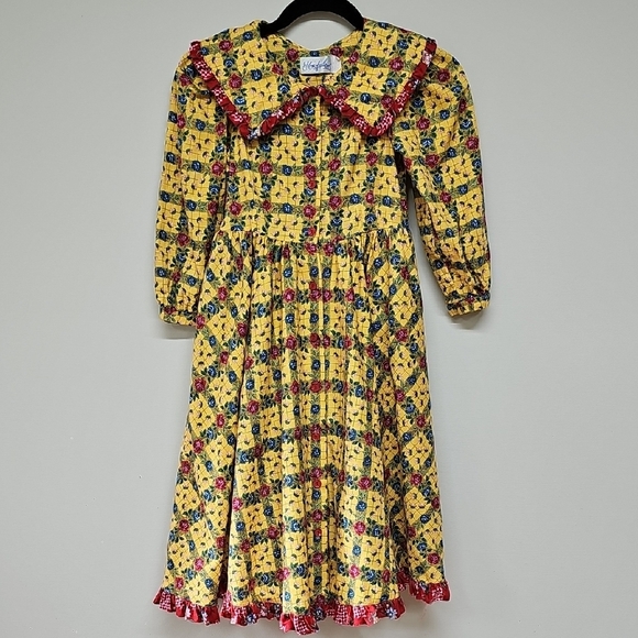 Mousefeathers Vtg Yellow Floral Flannel Dress Button Front LS W/pockets - Picture 1 of 13
